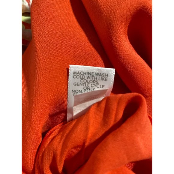 J Jill M Wrap Dress Viscose Coral Green White Pink Floral Flutter Sl Ruffle Trim - Picture 8 of 9